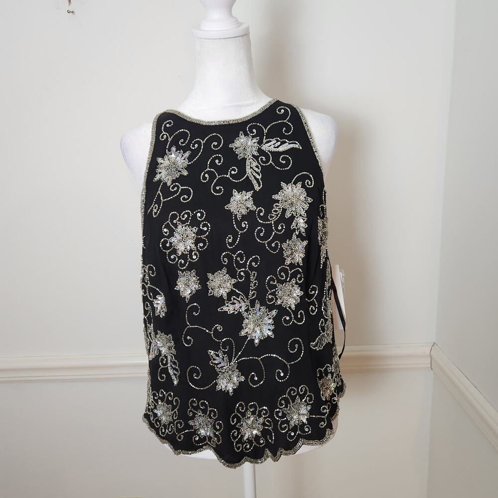 New Adrianna Papel Tank Top Size Large Silk Snowflake Bead Sequin Fairy Shirt
